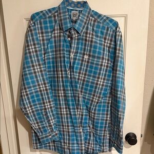 Cinch Turquoise and Gray Plaid Men's Shirt